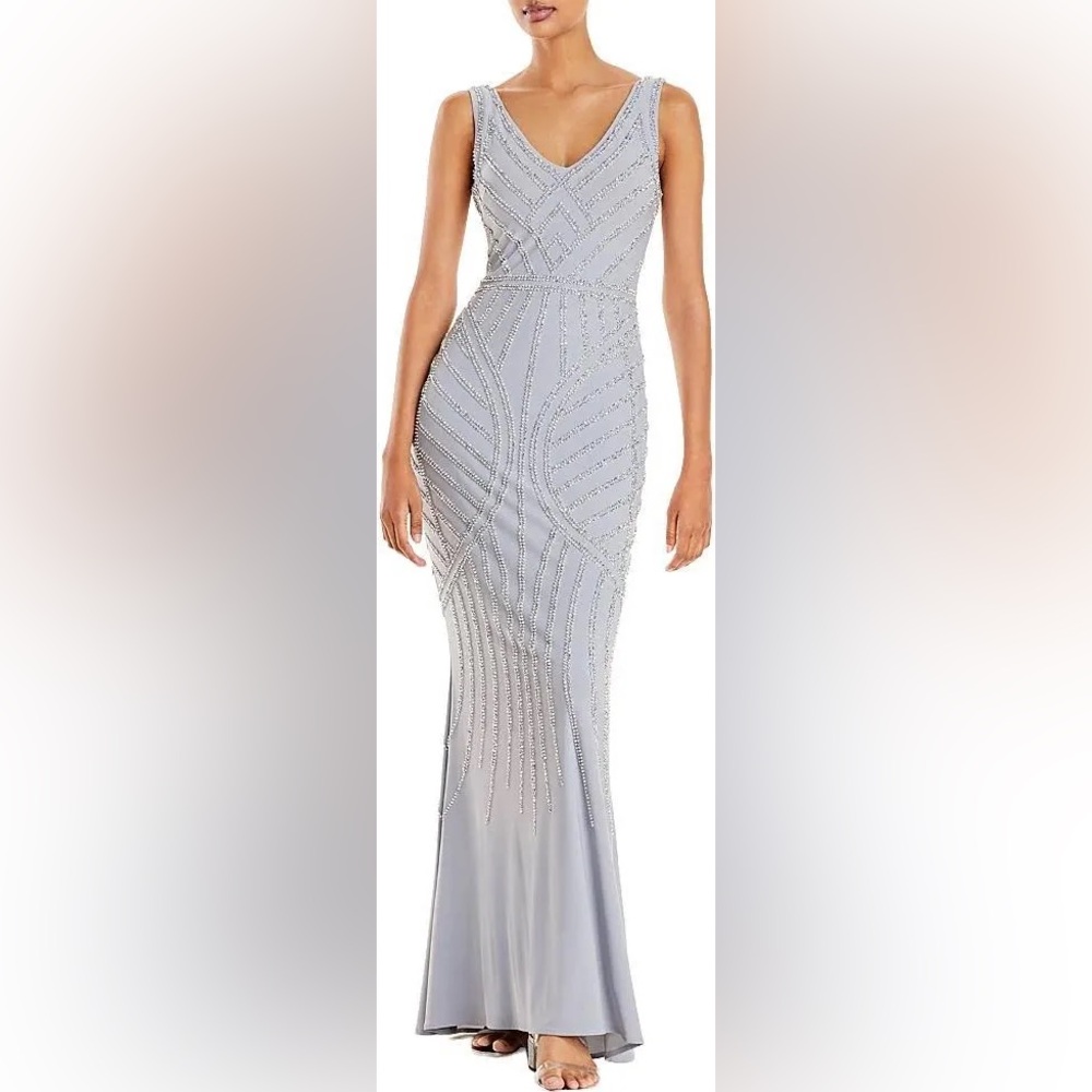 Aqua Formal - beaded column gown